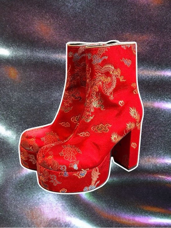 Current Mood Red Embroidered Platform Ankle Boots